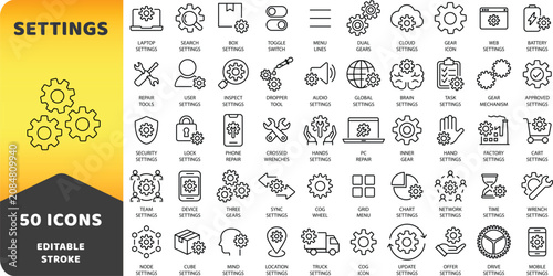 Foto Settings icon set. Editable line icons. Vector illustration.