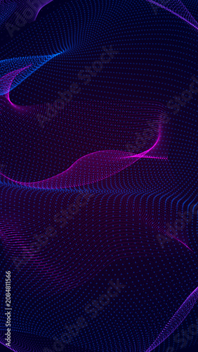 abstract blue and pink wave grid lines flow , futuristic ai technology and science vertical social media background