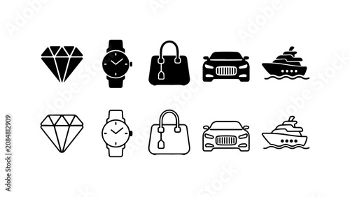 Vászonkép Luxury Lifestyle Icon Set in Silhouette and Outline Vector