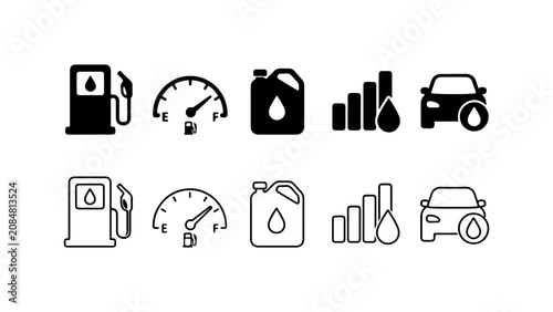 Foto Fuel and Gasoline Station Icon Set in Silhouette and Outline Style