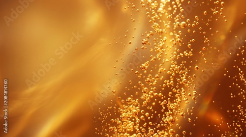 Golden Beer Bubbles Rising in Sparkling Lager Macro Background with Effervescent Carbonation and Warm Amber Liquid Texture for Beverage Design