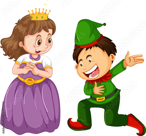 Cute Cartoon Two Kids in Fairy Tale Princess and Elf Costumes — Adorable Fantasy Play Kids Character Illustration on Transparent Background