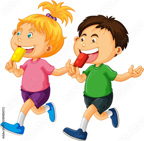 Cute Cartoon Girl and Boy Running Together — Adorable Playful Active Kids Character Illustration on Transparent Background