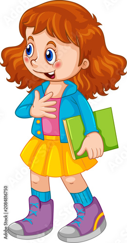 Cute Cartoon Girl Walking with Books and Backpack — Adorable School Student Kid Character Illustration on Transparent Background