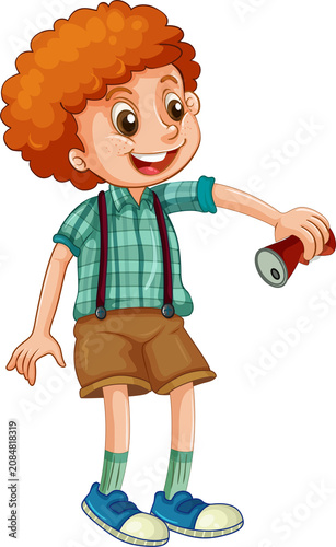Cute Cartoon Boy with Curly Red Hair Standing Casual Pose — Adorable Kid Character Illustration on Transparent Background