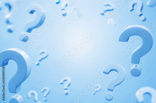 Tapety artystyczne Floating 3D question marks on blue gradient background with copy space, FAQ concept