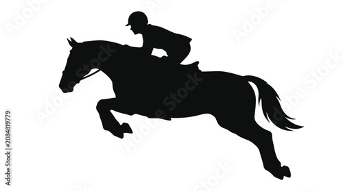 Foto Minimalist black vector illustration showing a professional equestrian rider jum