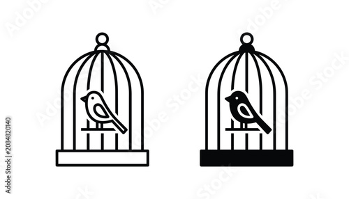 Foto Bird in cage vector icon isolated on white Black and white outline line art and