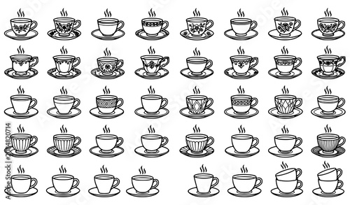 Hand Drawn Coffee Cup Collection with Different Mug Styles Hot Beverage Vector Icon Set