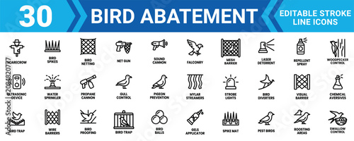 Konstfotografi Set of 30 bird abatement and pest control line icons with editable stroke for professional use Minimal stroke liner icon set bundle collection