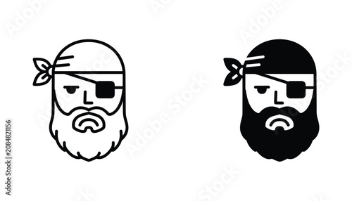 Foto Pirate vector icon isolated on white Black and white outline line art and solid