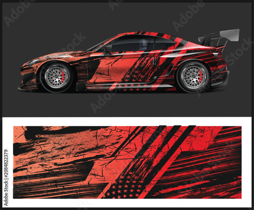 Dynamic Red and Black Racing Car Wrap Design