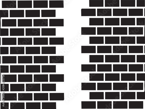 Black Silhouette Brick Wall Border Set, Minimalist Geometric Broken Brickwork Textures Vector Elements