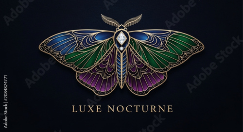 Tableau sur toile Intricate Ornate Moth Design with Colorful Wings and Elegant Patterns