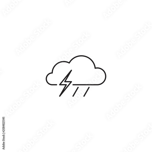 Weather, stormy cloud, rain, lightning bolt, vector icon