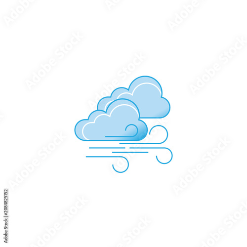 Weather, stormy clouds, windy icon, blue vector graphics