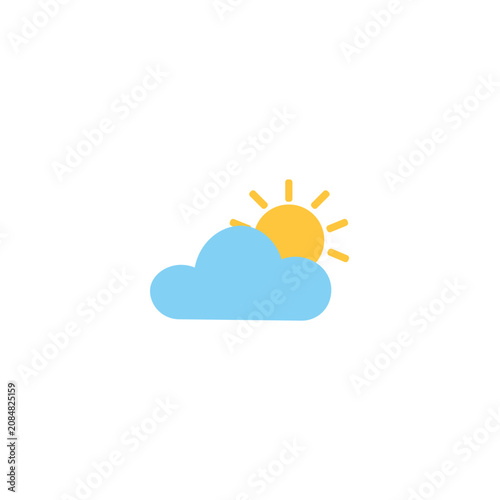 Weather icon, sunny day, cloud and sun, vector graphics, blue and yellow