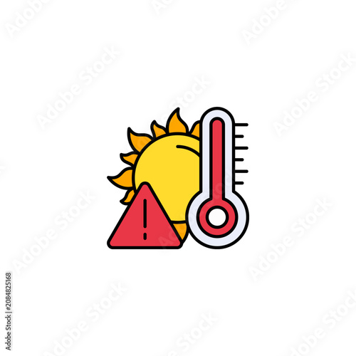 Heat wave, weather warning, sun, thermometer icon, heat alert symbol