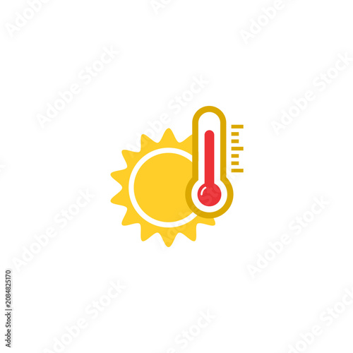 Weather, temperature, sun icon, thermometer symbol, heat wave graphics