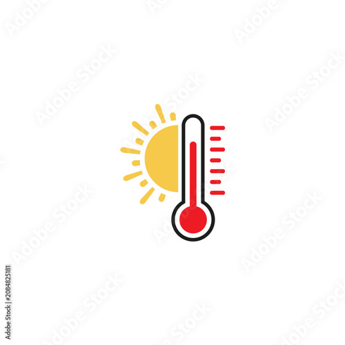 Weather, temperature, heat, sunny day icon, thermometer symbol, climate graphic