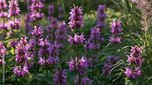 Vibrant Purple Flower Blooms of Betonica Macrantha in a Garden