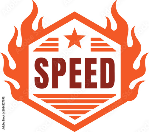 Outline hexagon shape speed racing flame label decal for automotive sport competition classic vehicle vector illustration