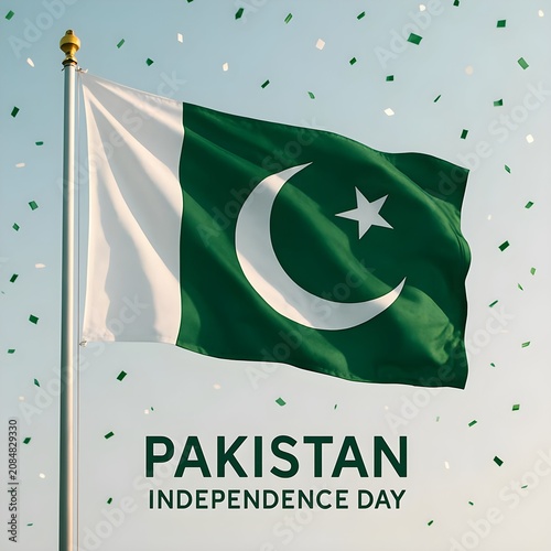 Pakistan Independence Day Flag Waving With Confetti Celebration Of National Pride And Unity