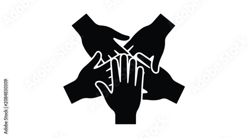 Multiple hands stack together silhouette vector, concept of teamwork, unity, and partnership