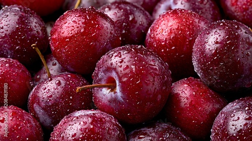 Vibrant Close-up of Fresh Raw Red Plums in Soft Colours - Photorealistic View