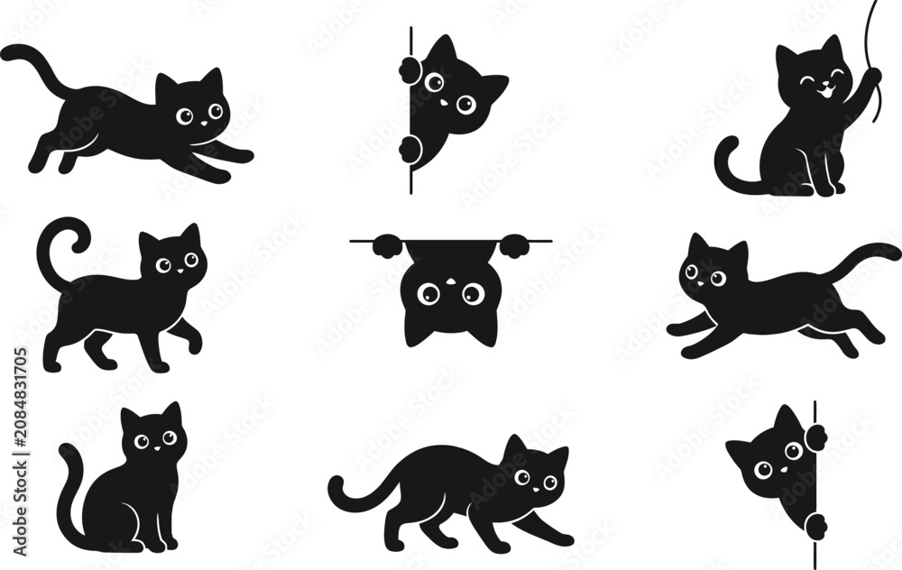 Naklejka premium Halloween black cats collection spooky feline illustrations for halloween day