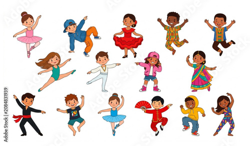 Adorable Dancing Characters Flat Vector Set for Children Isolated on White