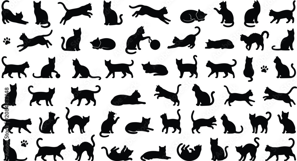 Fototapeta premium Halloween black cat silhouettes for decorations and party supplies