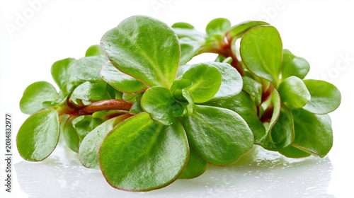 Fresh Common Purslane Portulaca oleracea Leaves Isolated on White Background