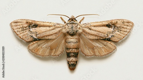 Soft Colours Crambid Snout Moth on White Background Photoreal Image