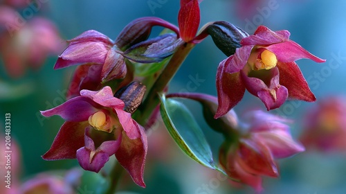 Dark Red Helleborine Orchid Soft Colours Image