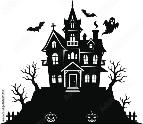 Spooky haunted house silhouette for halloween day decorations and party supplies