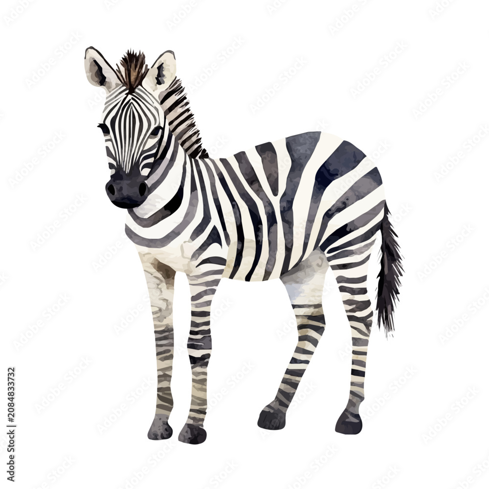Obraz premium Zebra, playful watercolor vector depicting lively antics and expressive gestures, isolated on a white background.