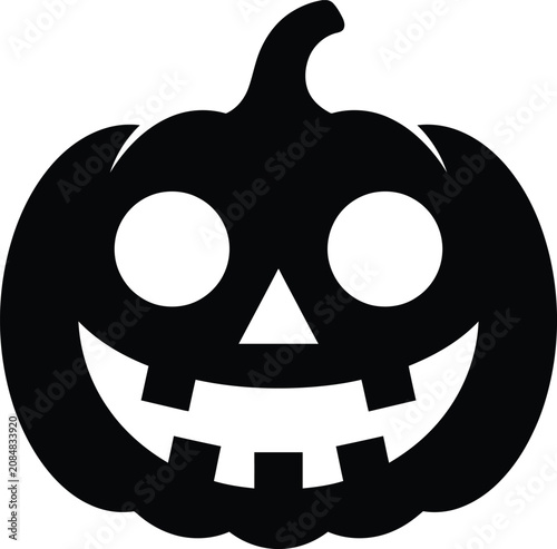 Halloween day black pumpkin icon with spooky face