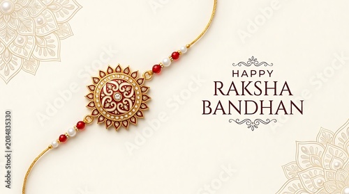 Minimalist happy raksha bandhan background featuring a decorative golden rakhi bracelet minimalist background bracelet