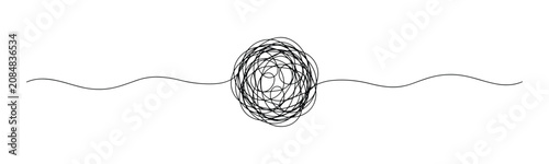 Valokuva Tangled Thoughts: A visual representation of mental confusion or a complex problem, depicted by a chaotic scribble at the center of a smooth, wavy line, symbolizing the journey through complexity