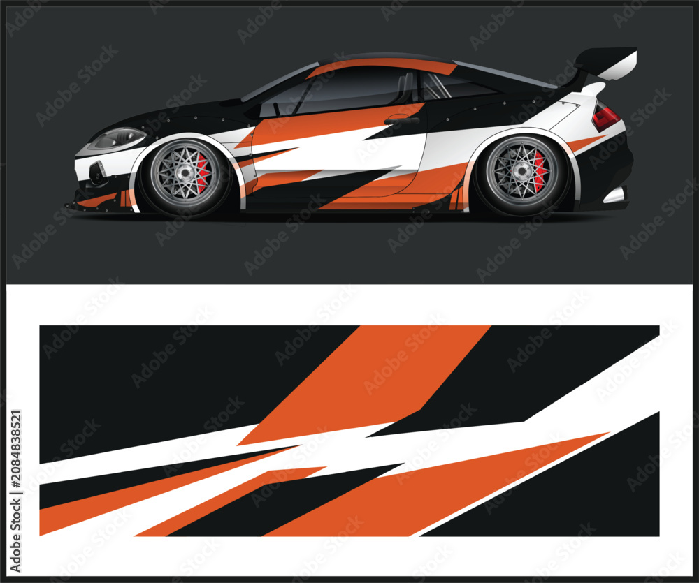 Fototapeta premium Dynamic Sports Car Wrap Design with Bold Graphics