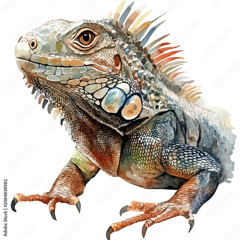 Fototapeta premium watercolor of Iguana vector painting, isolated on a white background.