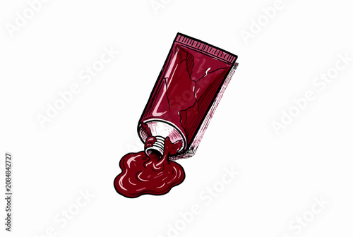 Squeezed Red Paint Tube with Glossy Pigment.