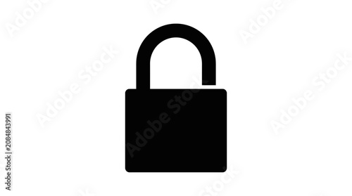 Open Padlock Icon Black Silhouette Isolated on White Background