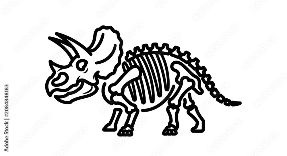 Naklejka premium Triceratops Skeleton Outline Drawing Illustrates Ancient Dinosaur Bones.
