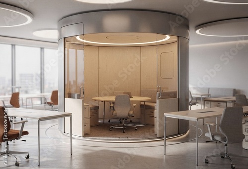 Modern Glass Meeting Room In Bright Corporate Office Interior