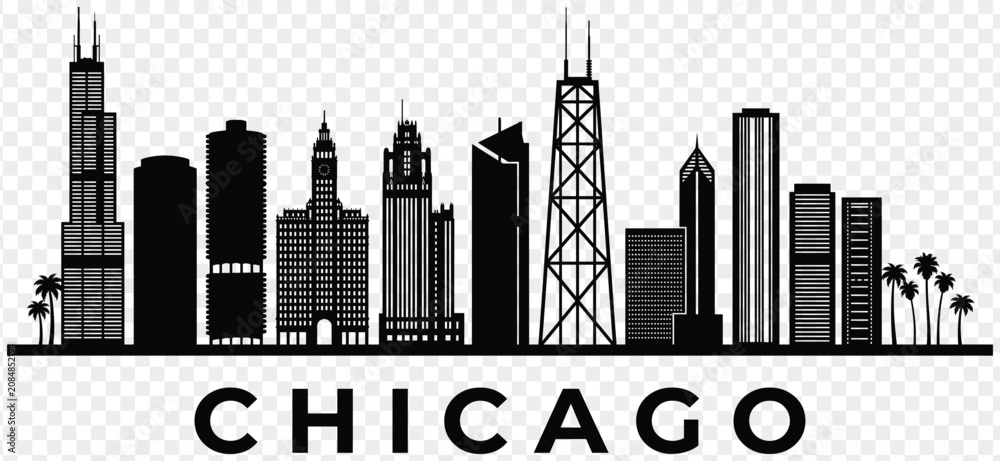 Obraz premium Chicago skyline silhouette with text