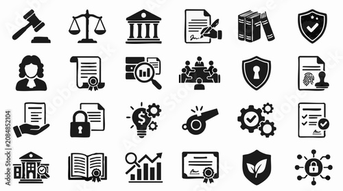 Konstfotografi Law and Justice Icons Set: Legal, Security, Business, and Regulation Concepts