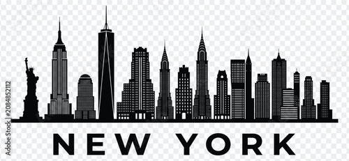 Foto New york city skyline silhouette with famous landmarks and buildings vector illu