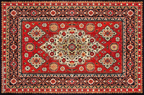 Old Red Persian Carpet Texture, abstract ornament